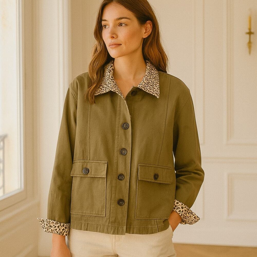 Peyton Jensen Button Front Safari Military Jacket Olive Green S